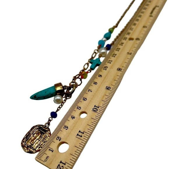 Boho Chic Faux Turquoise Statement Necklace & Bracelet Set - Picture 5 of 9